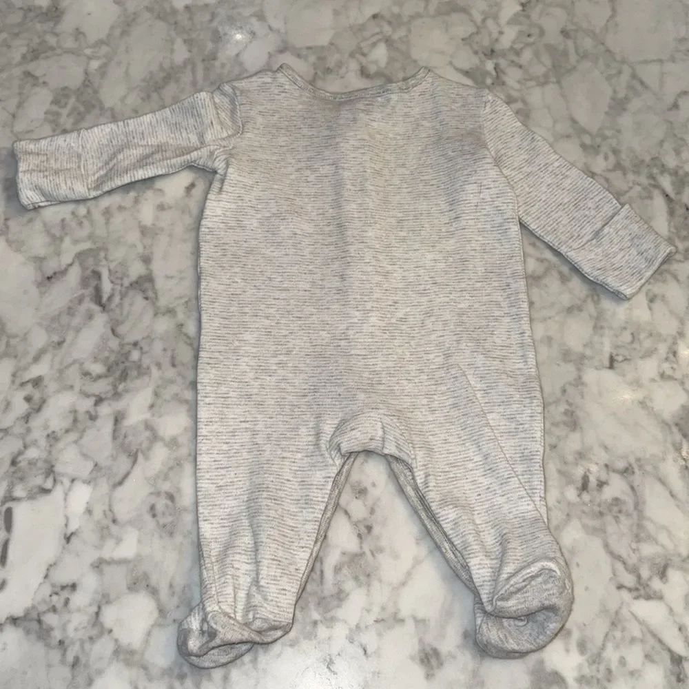 RALPH LAUREN STRIPE GREY/WHITE TEDDY FOOTIE 3M